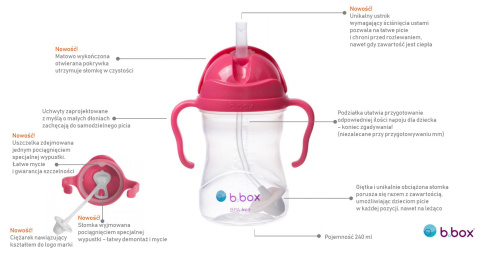 b.box, Bidon ze słomką 240 ml, winogronowy b.box, Bidon ze słomką 240 ml, winogronowy