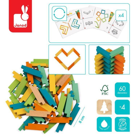 Janod Drewniane klocki konstrukcyjne 60 elementów Janod Drewniane klocki konstrukcyjne 60 elementów
