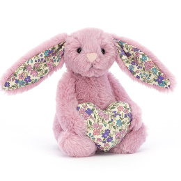 Jellycat, Królik różowy kwieciste uszy z serduszkiem 15cm