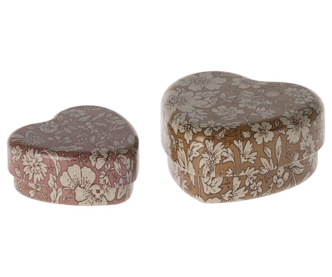 Maileg Pudełeczko - Metal heart box, 2 pcs set - Ocher/Heather Maileg Pudełeczko - Metal heart box, 2 pcs set - Ocher/Heather