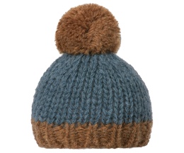 Maileg wełniana czapka niebiesko-brązowa , knitted hat petrol/brown