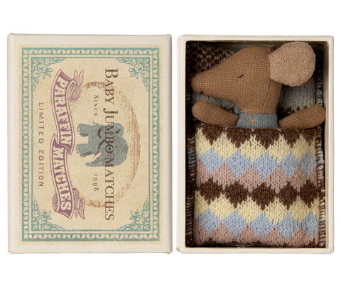 Maileg - Myszka Sleepy wakey baby mouse in matchbox - Blue Maileg - Myszka Sleepy wakey baby mouse in matchbox - Blue